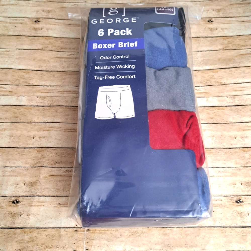 George Men's Boxer Briefs 6 Pack - Blue, Gray, Red 2XL(44 - 46)
